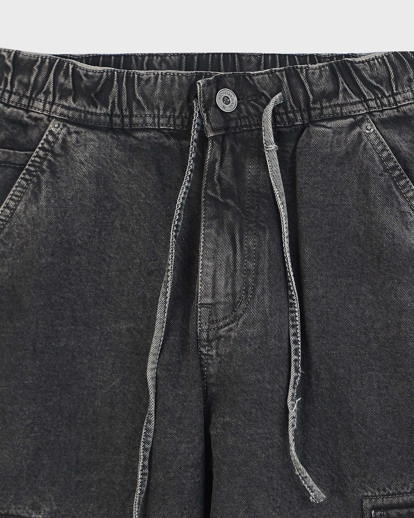 MAVERICK Relaxed Fit Drawstring Cargo Denim Jeans Charcoal Grey