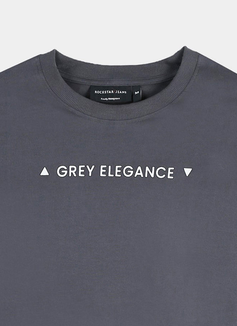 GREY ELEGANCE Oversized Printed Cotton T-Shirt Anthracite Grey - Details View