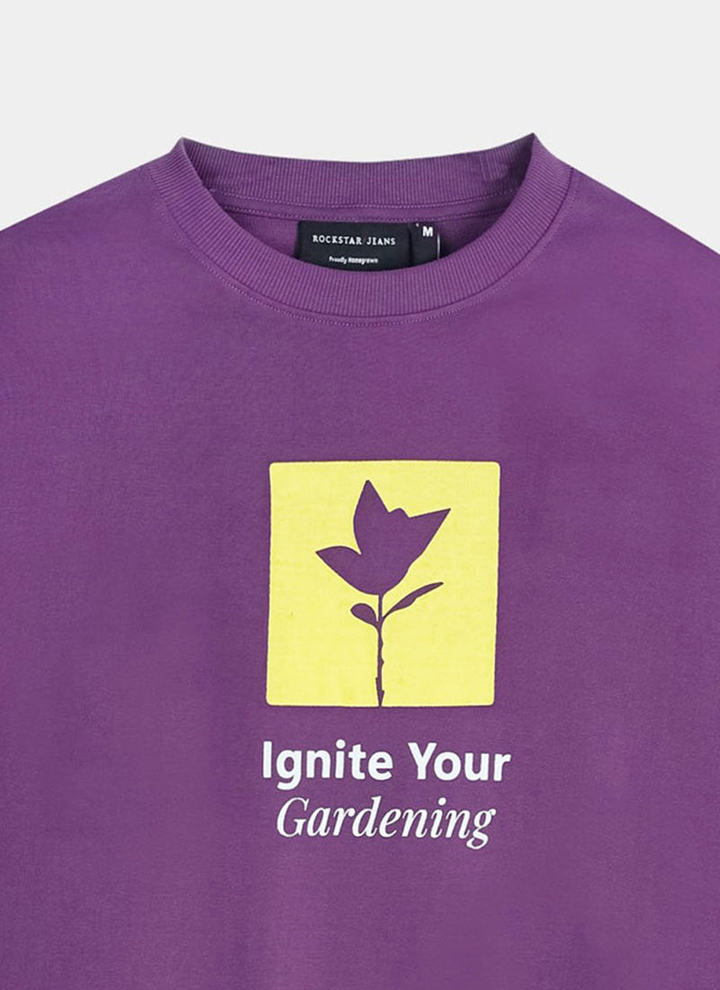 IGNITE YOUR GARDENING Oversized Cotton Printed T-Shirt Berry Purple - Details Views