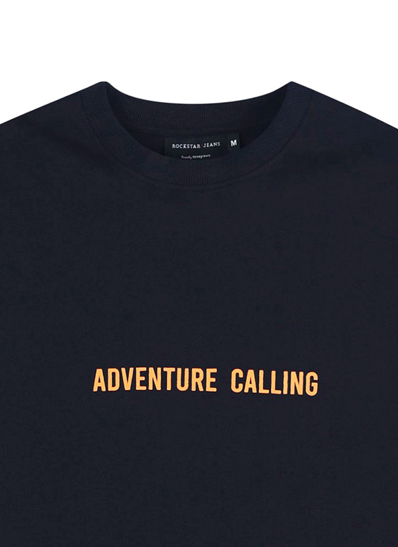 LIFE IS GOOD Oversized Cotton Printed T-Shirt Navy Blue - Details Image