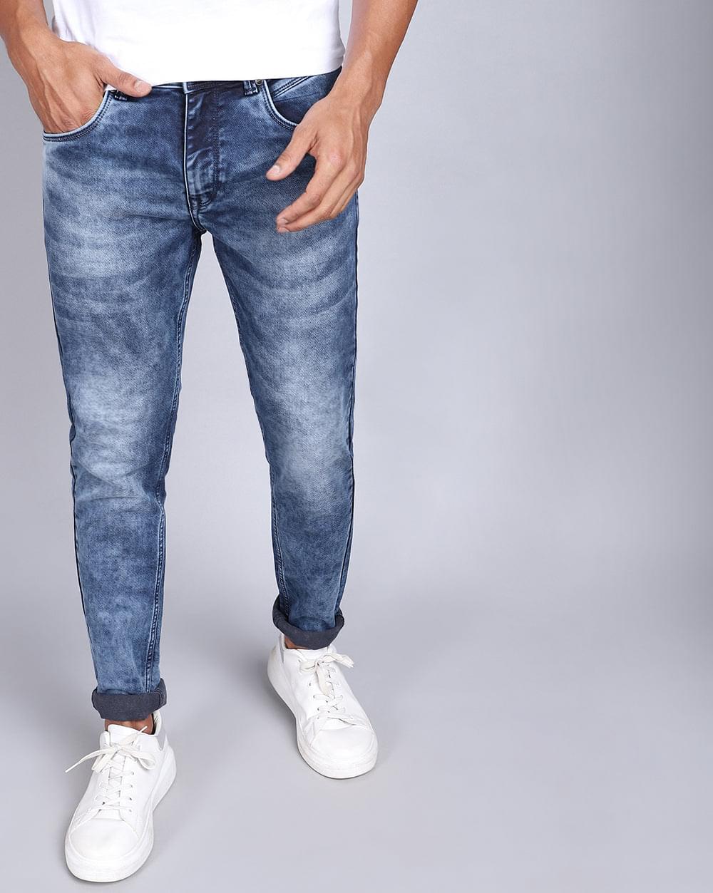 Ankle Fit Mid Wash Blue Jeans for Men 