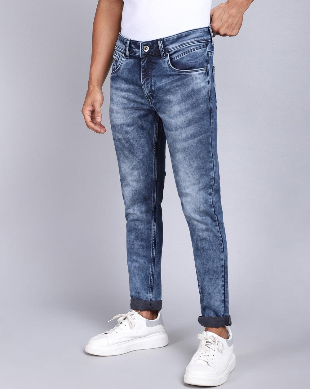 Ankle Fit Mid Wash Blue Jeans for Men 