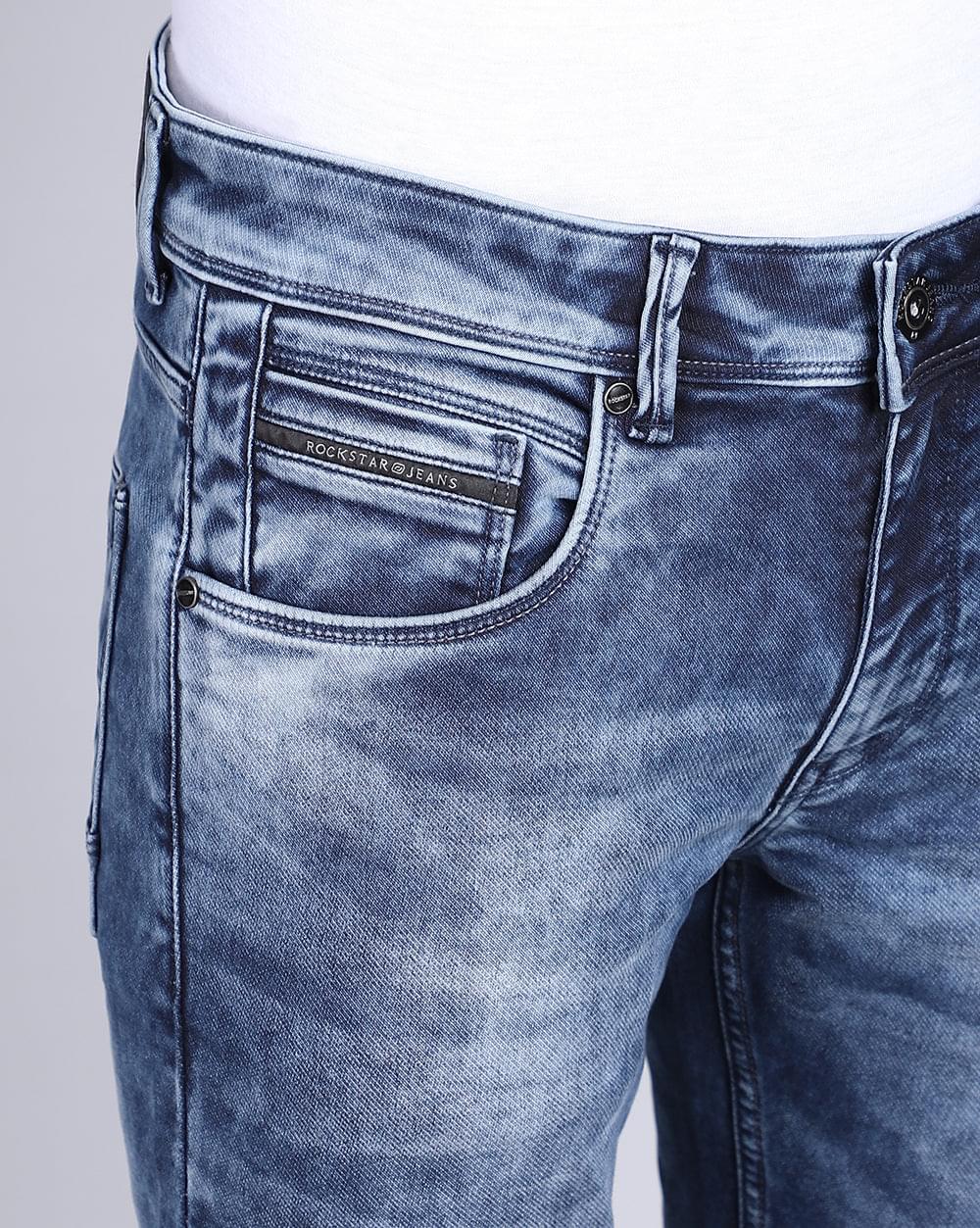 Ankle Fit Mid Wash Blue Jeans for Men 