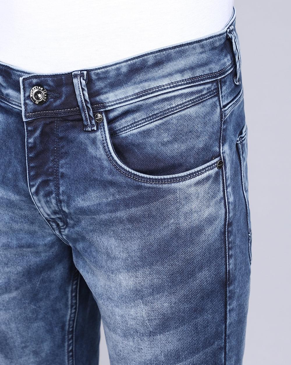 Ankle Fit Mid Wash Blue Jeans for Men 