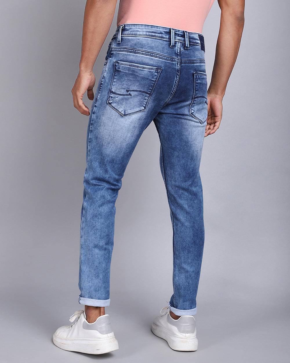 Ankle Fit Light Wash Blue Jeans for Men 