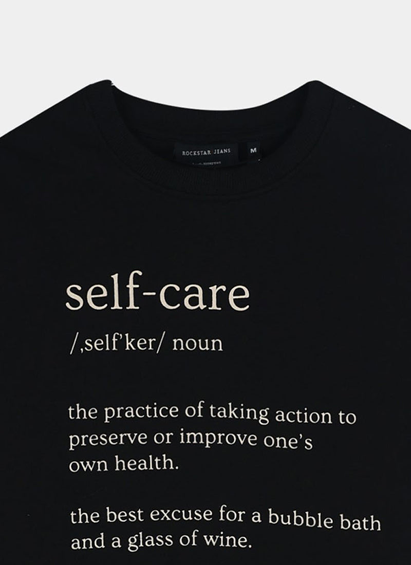 SELF CARE Oversized Cotton Printed T-Shirt Black - Details Image
