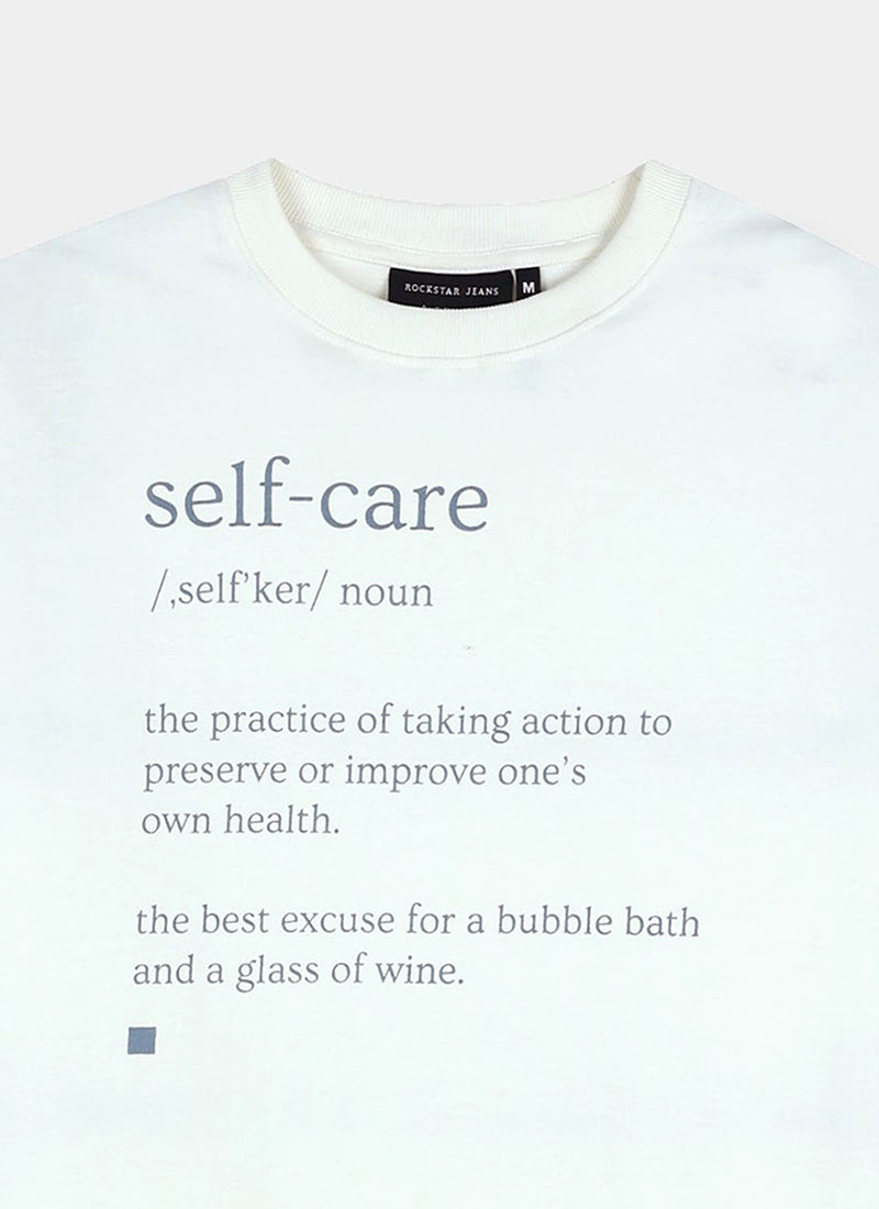 SELF CARE Oversized Cotton Printed T-Shirt Off White - Details View