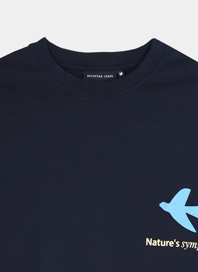 SERENITY Oversized Cotton Printed T-Shirt Navy Blue - Details Image