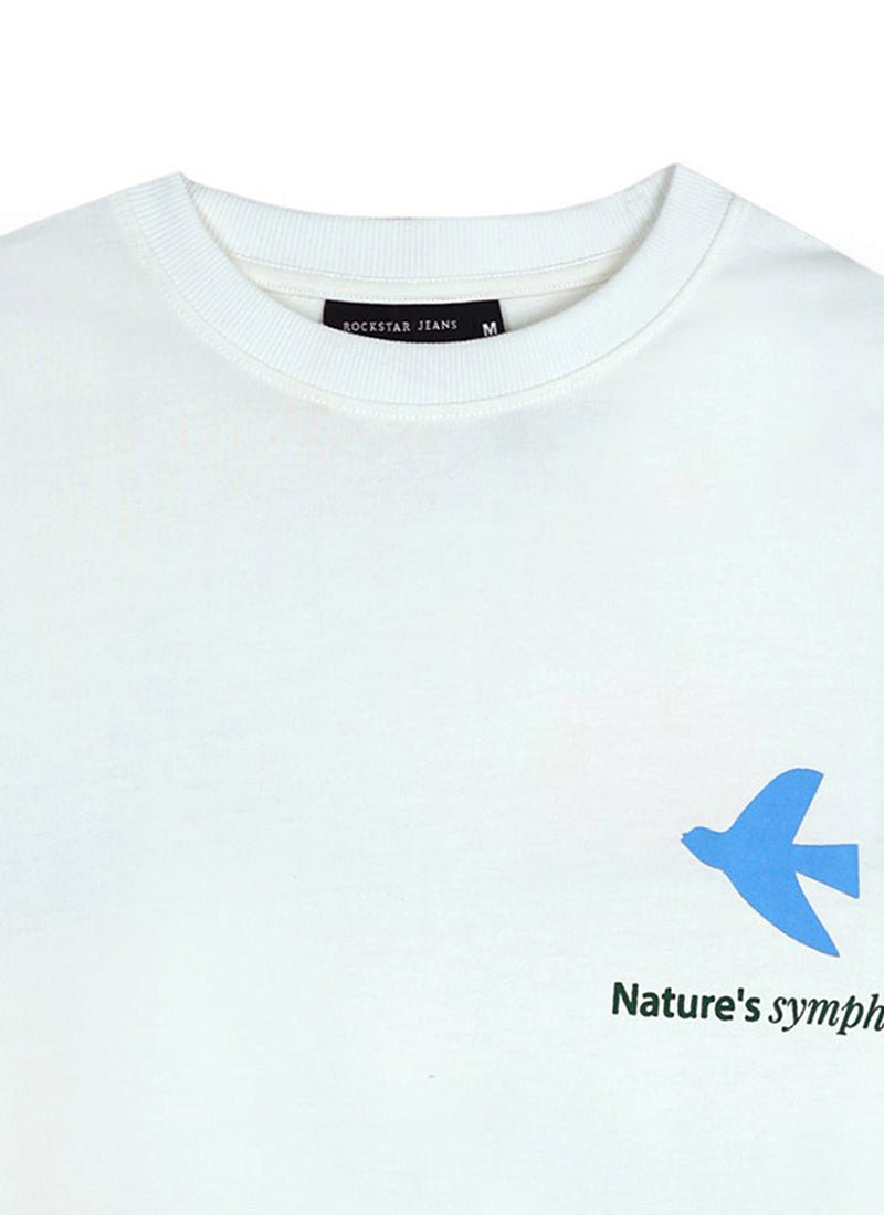 SERENITY Oversized Cotton Printed T-Shirt Off White - Details View
