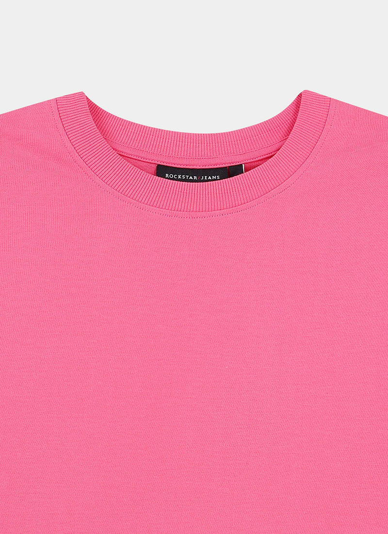 SIGNATURE Oversized Solid Cotton T-Shirt Flamingo Pink - Details View