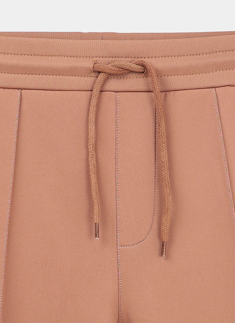 SUPER STRETCH Relaxed Fit Elastic Waistband With Drawstring Trousers Desert Sand-Fabric Detail View