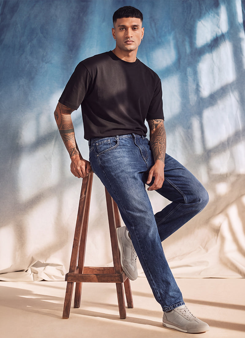SIGNATURE Straight Fit Denim Jeans Mid Blue