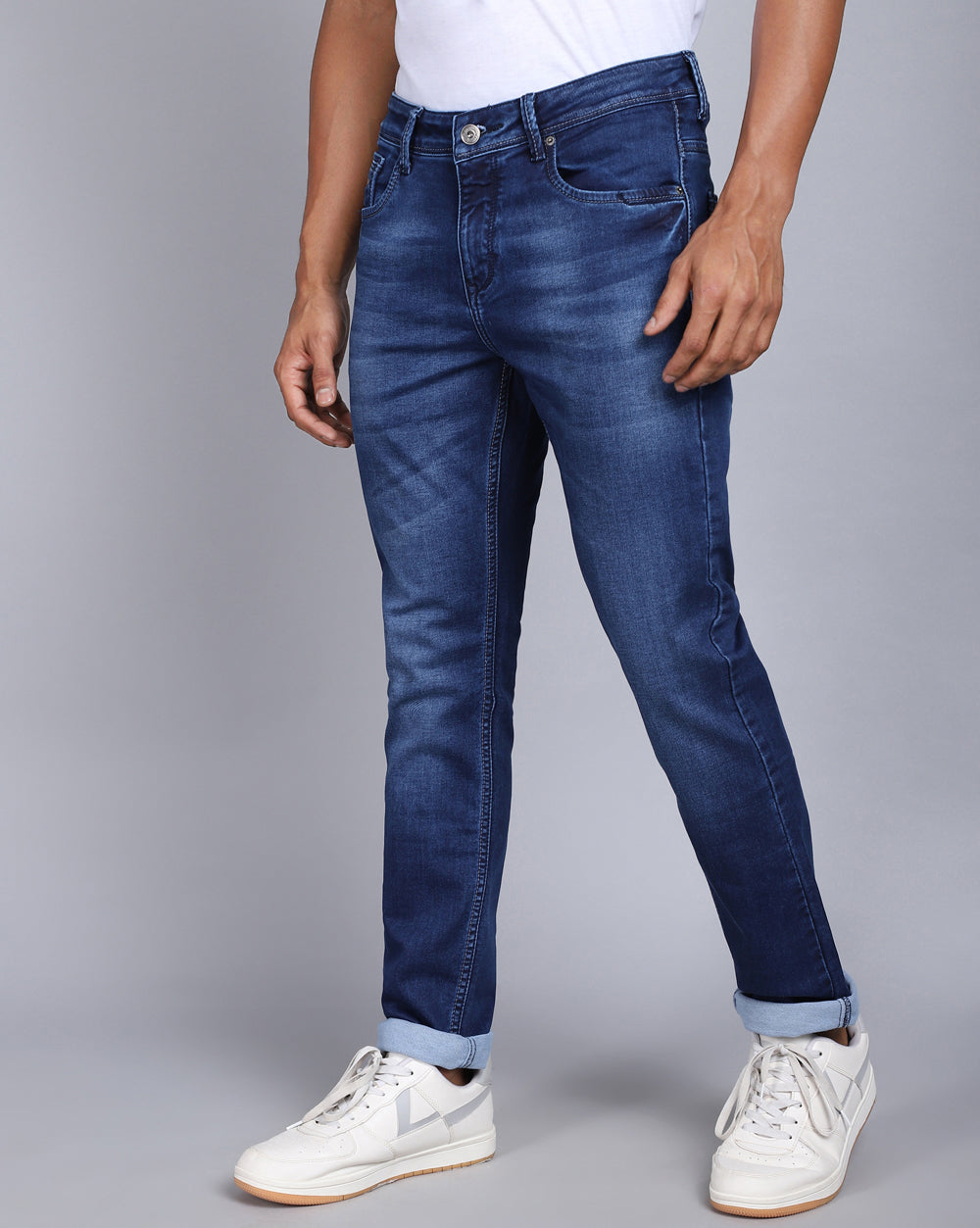 Super Slim Fit Jeans-Mid Wash Blue