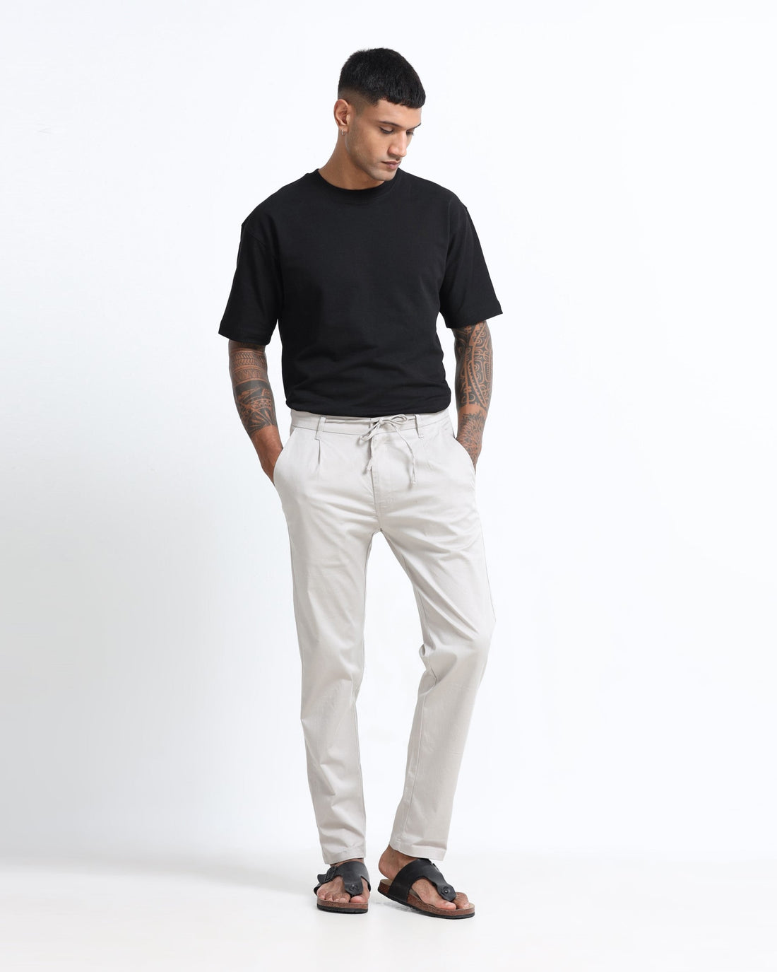 Black navy sage green twill trousers comparison men India