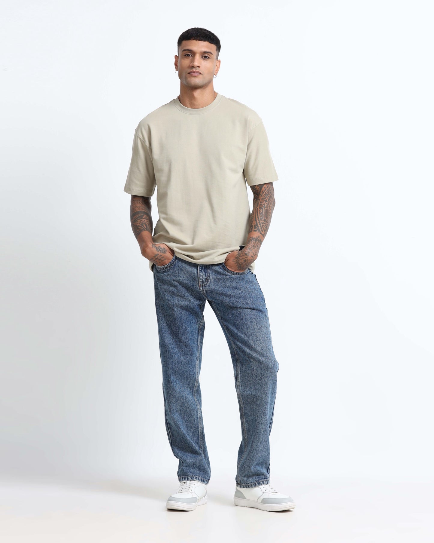 THE GROOVE Light Grey Basic Tee - Oversized Fit