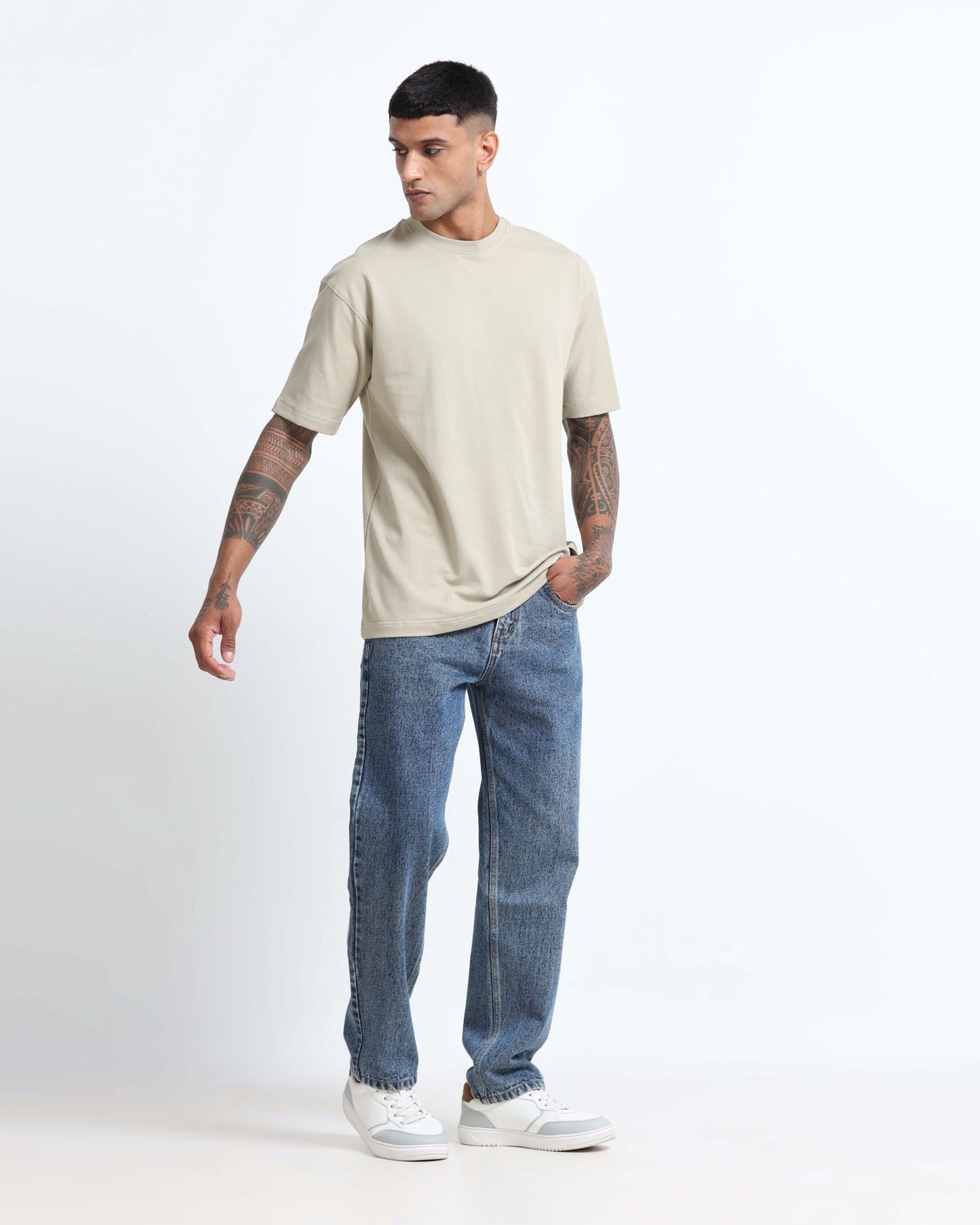 THE GROOVE Light Grey Basic Tee - Oversized Fit