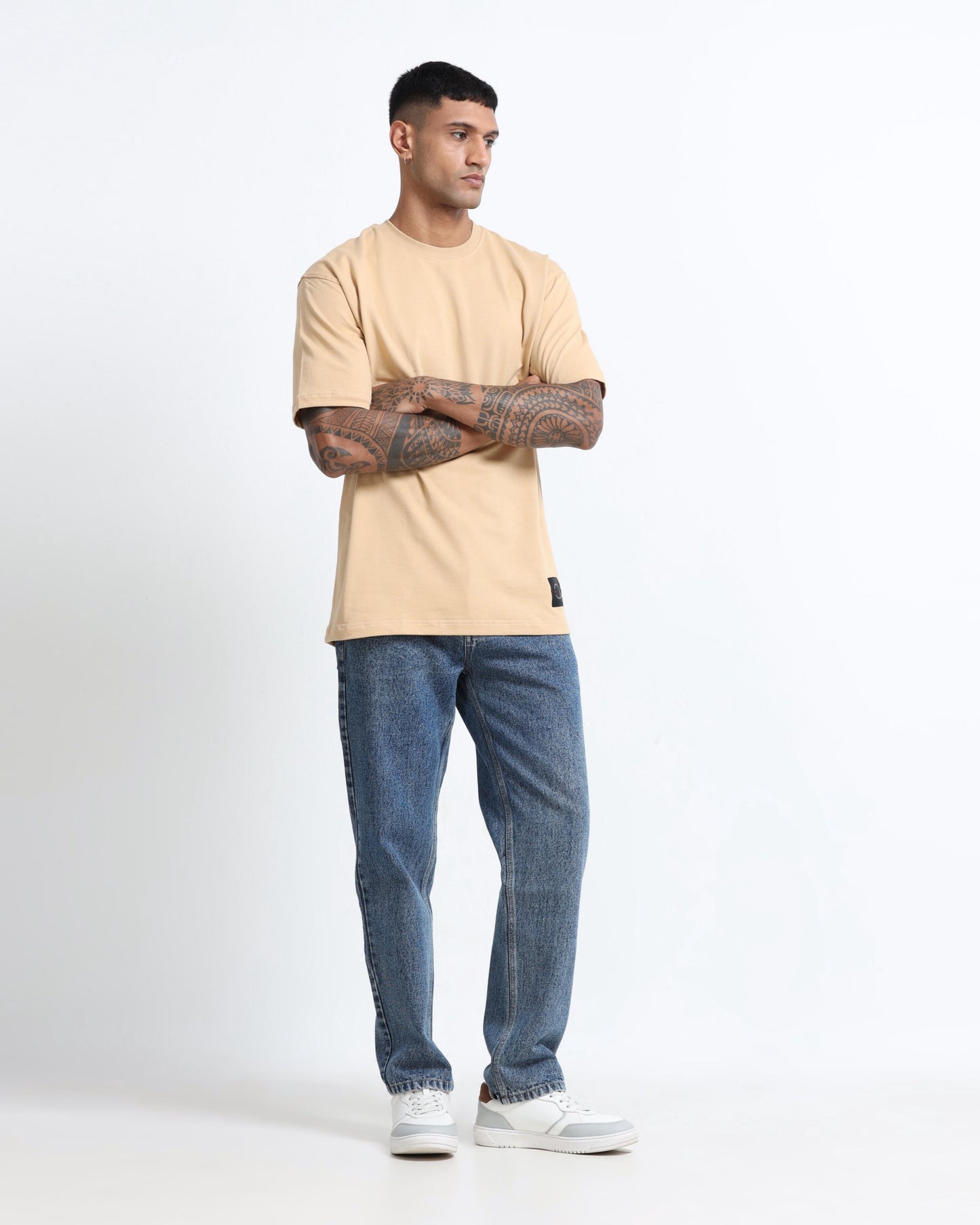 THE GROOVE Beige Basic Tee - Oversized Fit