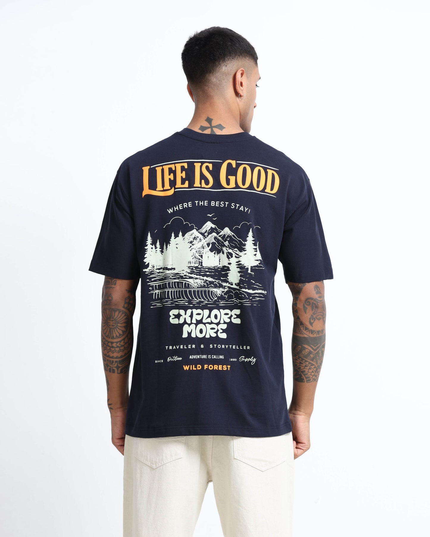 ADVENTURE CALLING NAVY BLUE TEE - Oversized fit