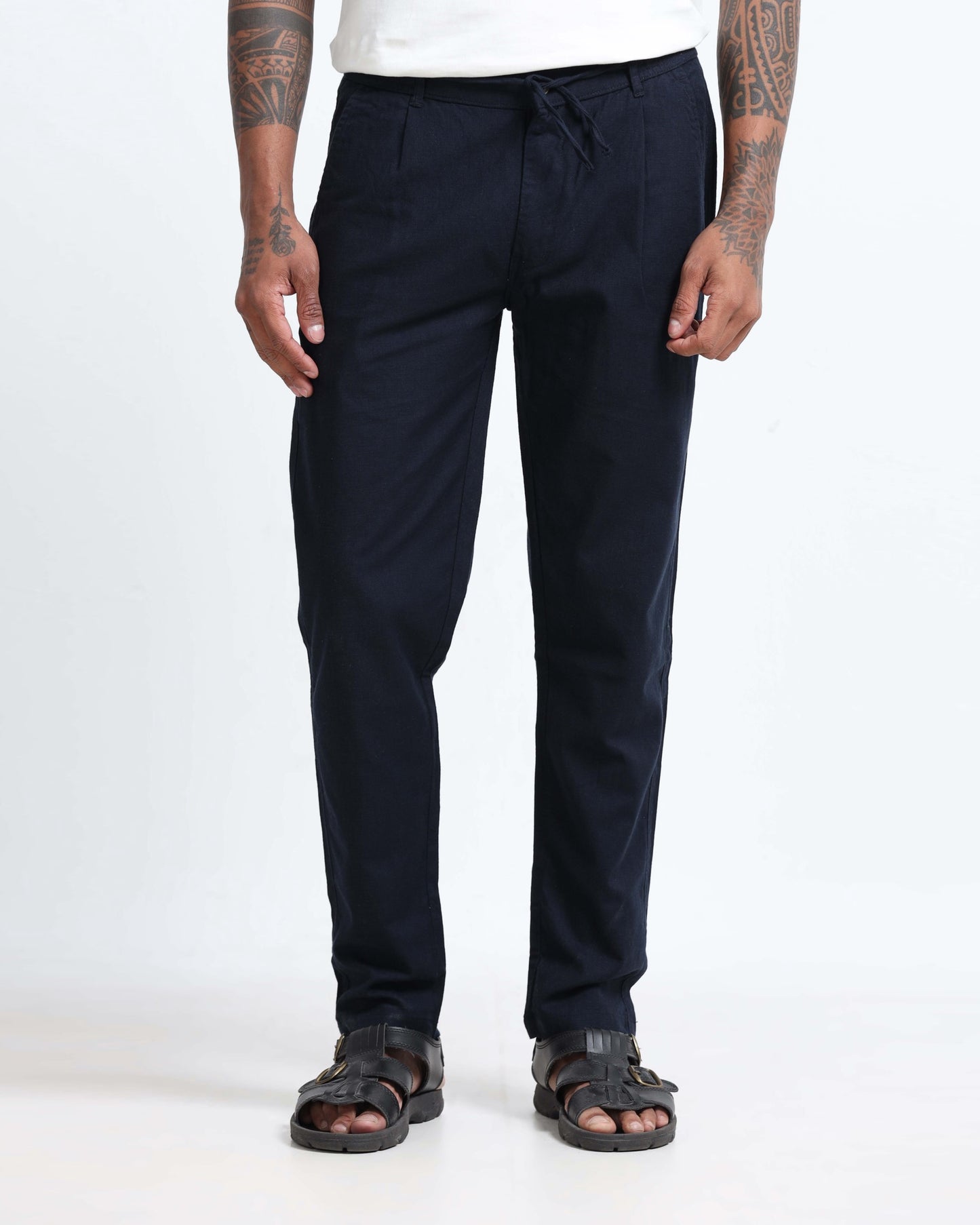 Breezy Linen Trousers - Navy blue