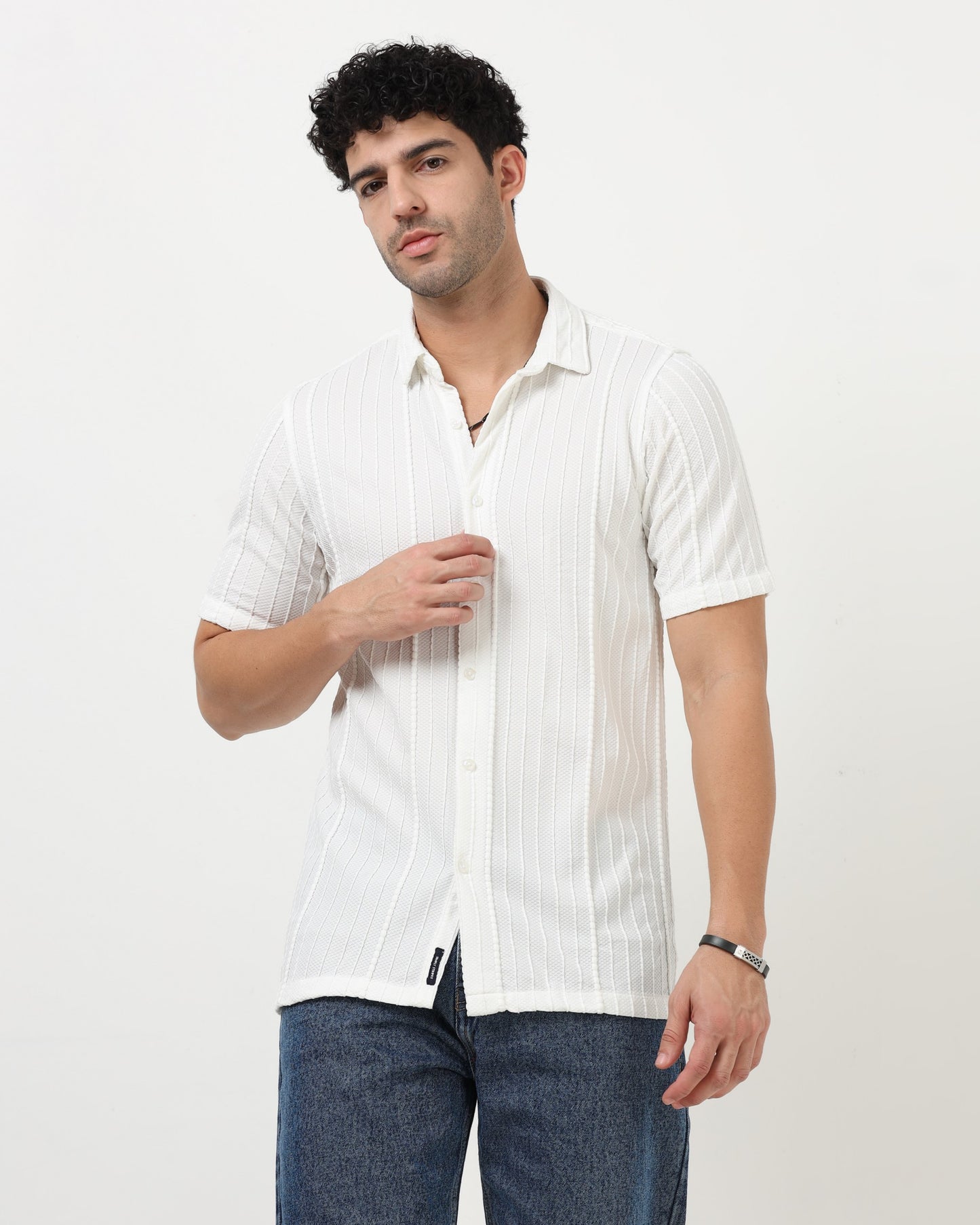VERTIX White Textured Knit Shirt