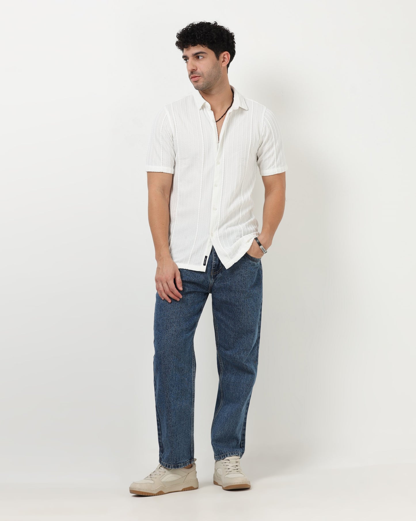 VERTIX White Textured Knit Shirt