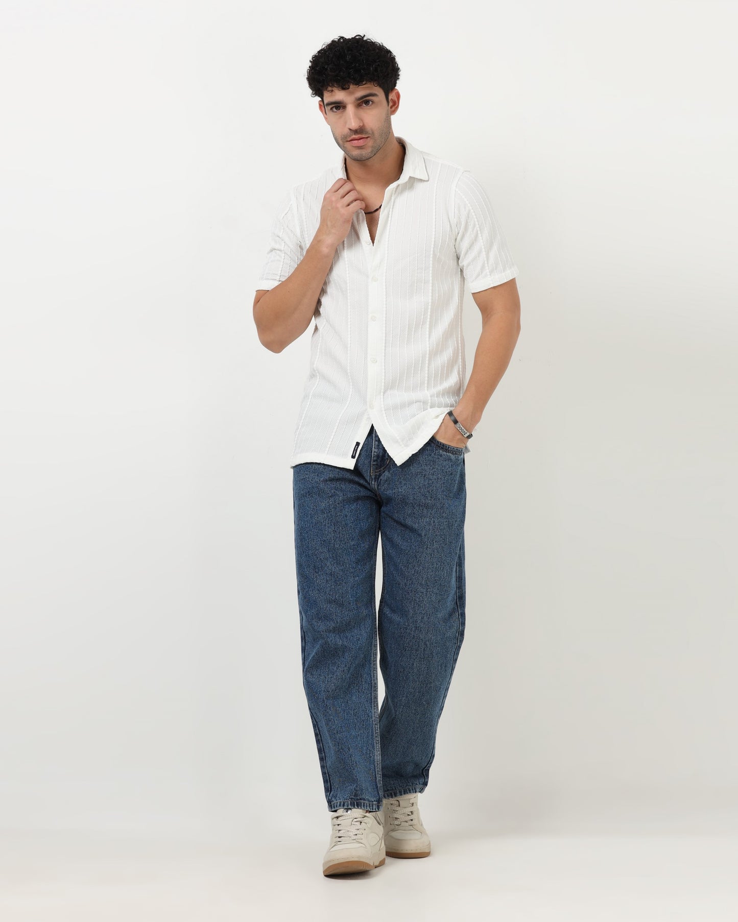 VERTIX White Textured Knit Shirt