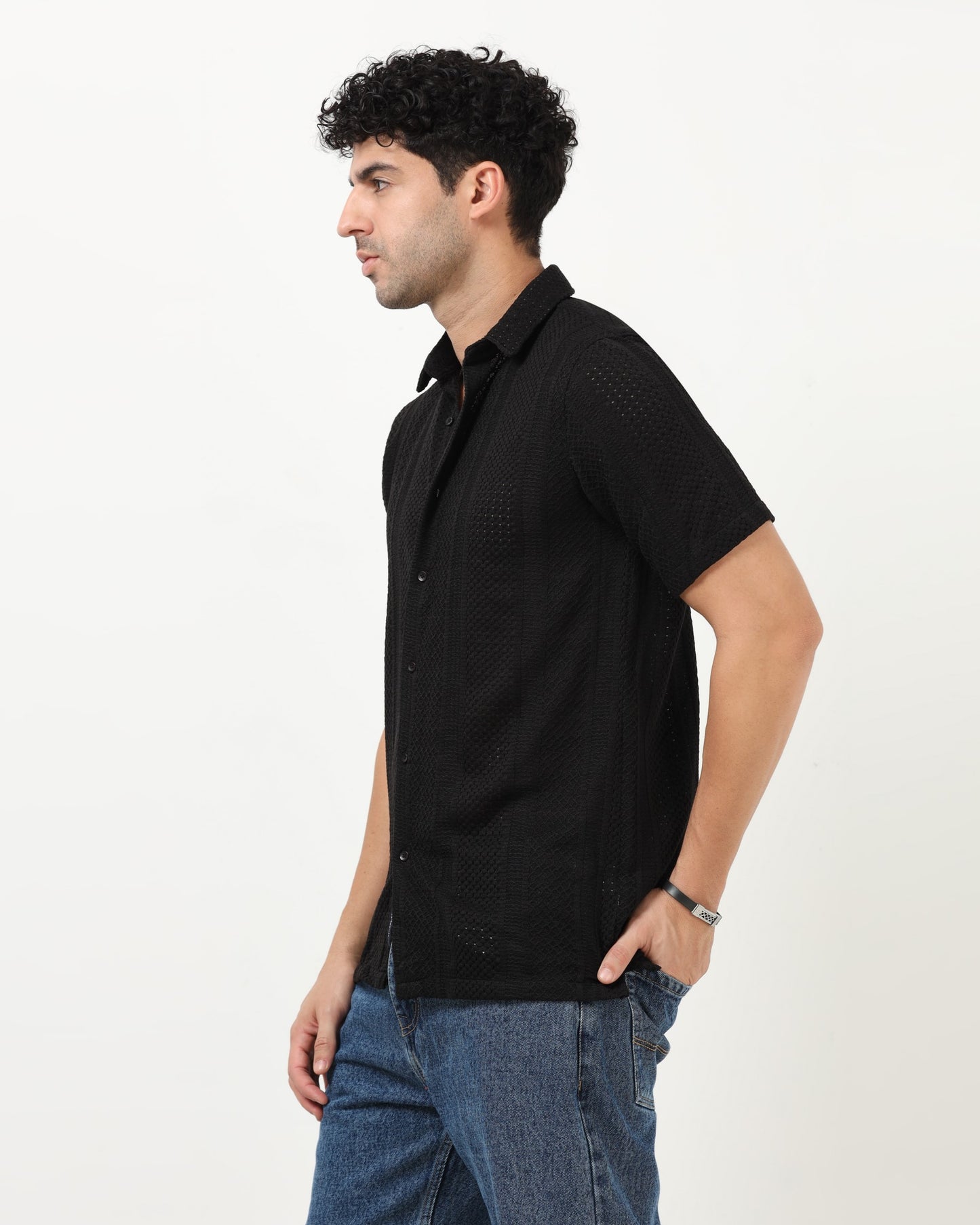 AETHER Black Mesh Knit shirt