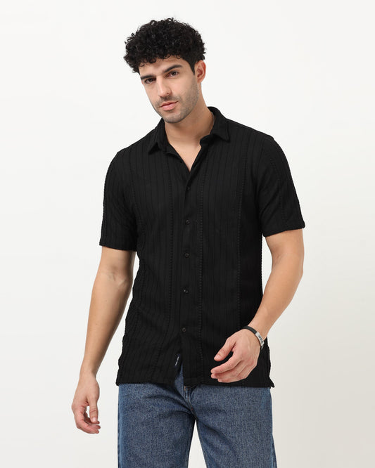 VERTIX Black Textured Knit Shirt