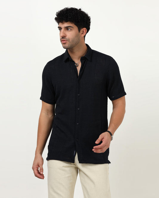 AETHER Navy Blue Mesh Knit shirt