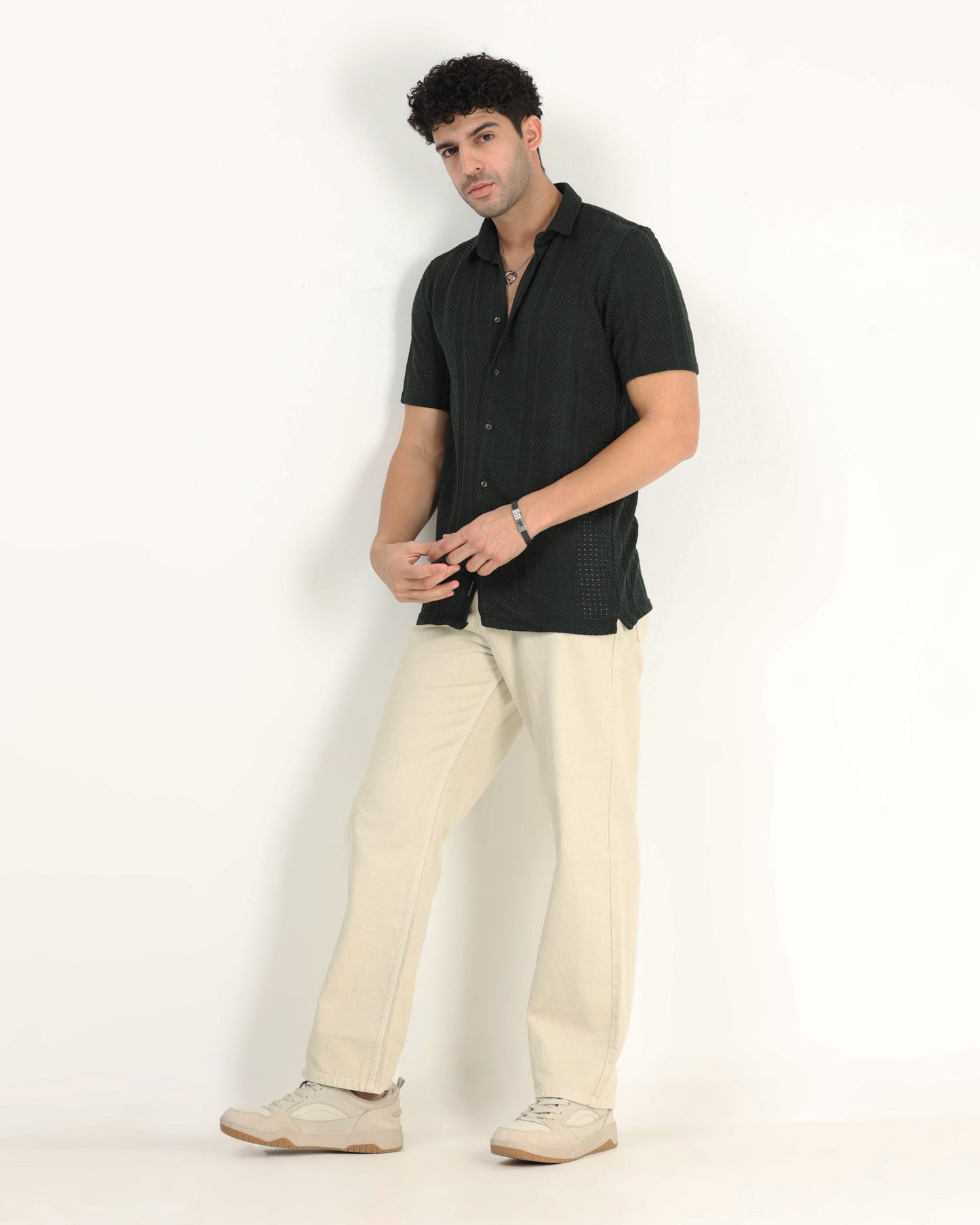 AETHER Dark Green Mesh Knit shirt