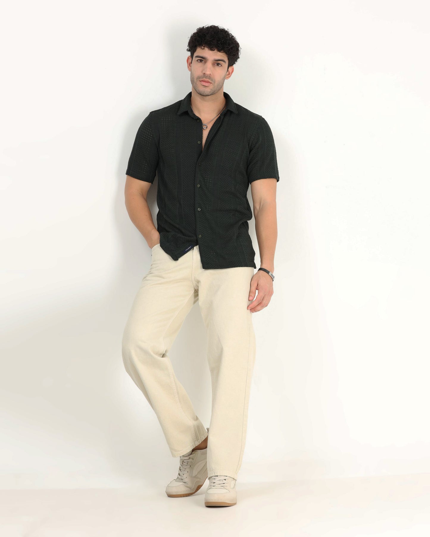 AETHER Dark Green Mesh Knit shirt