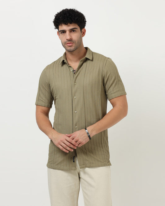 VERTIX Green Textured Knit Shirt