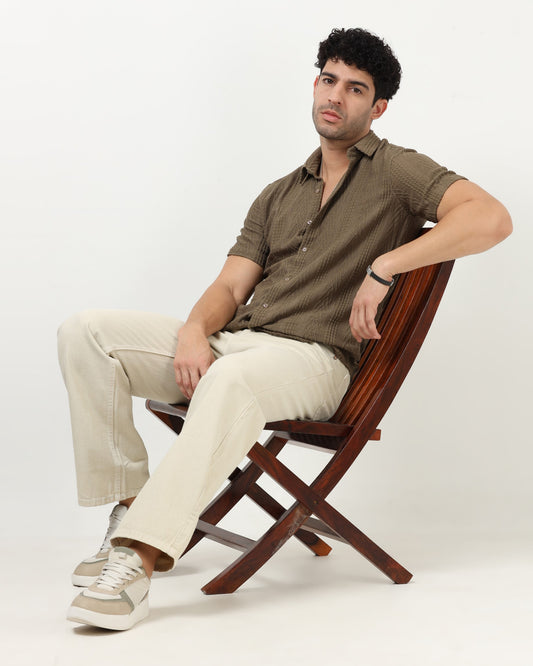 WAVE REGULAR FIT KNITTED SHIRT TAUPE OLIVE