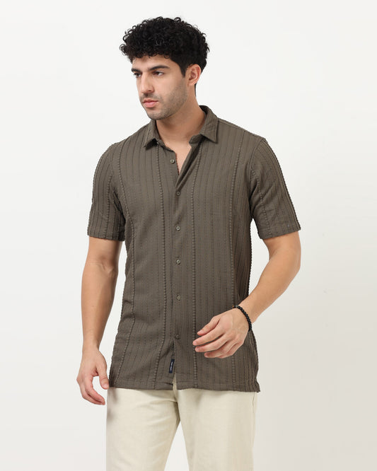 VERTIX Dark Green Textured Knit Shirt