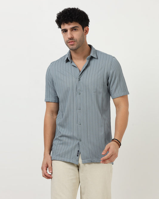 VERTIX Blue Textured Knit Shirt