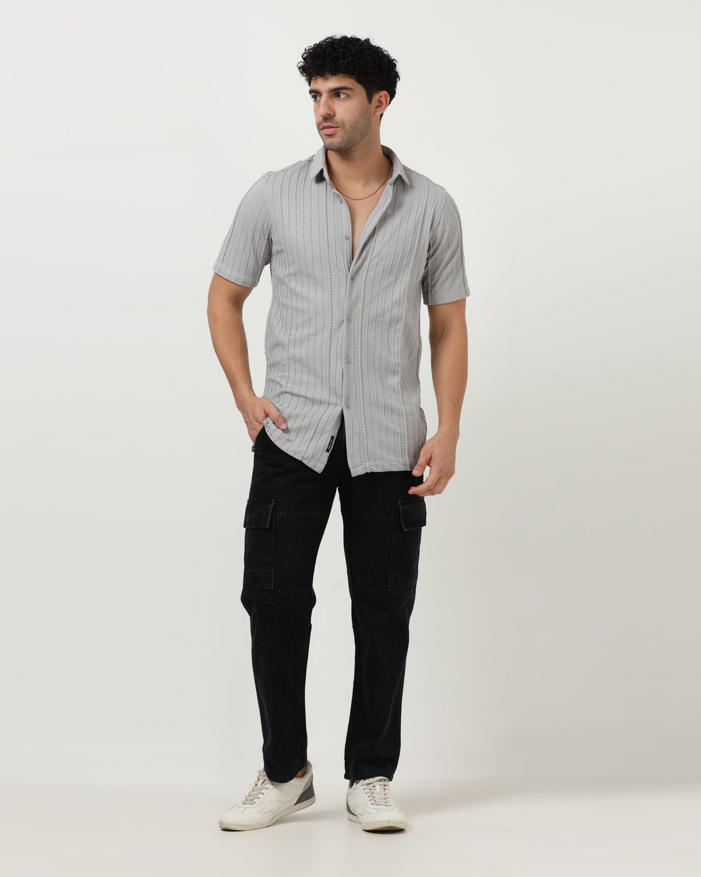 VERTIX Grey Textured Knit Shirt