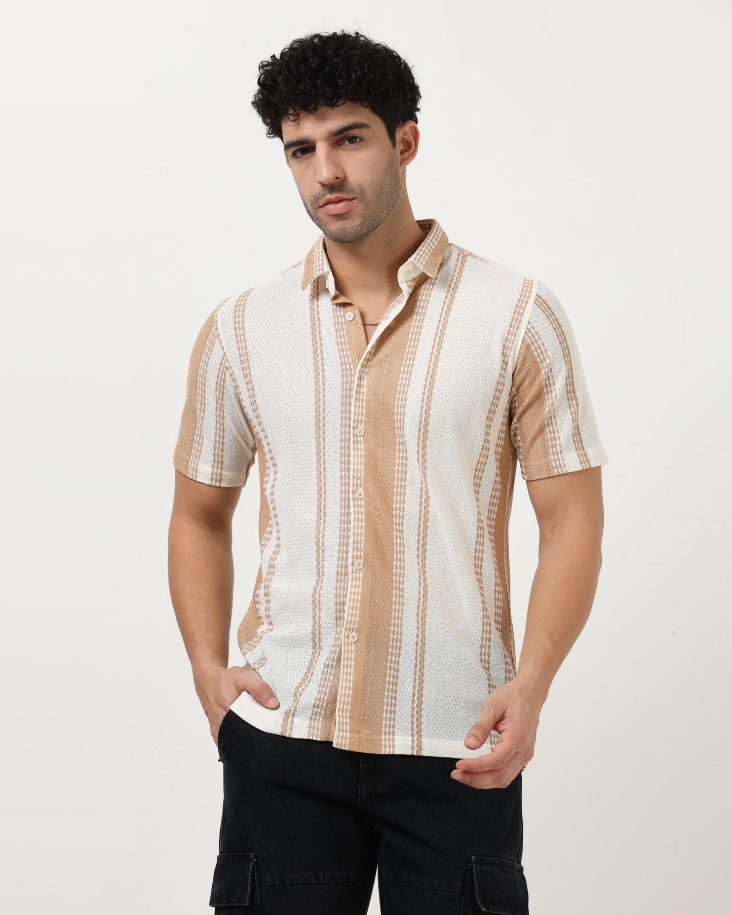 VOLT Beige Textured Knit Shirt