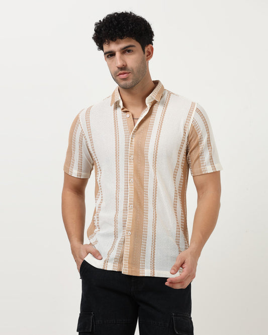 VOLT Beige Textured Knit Shirt