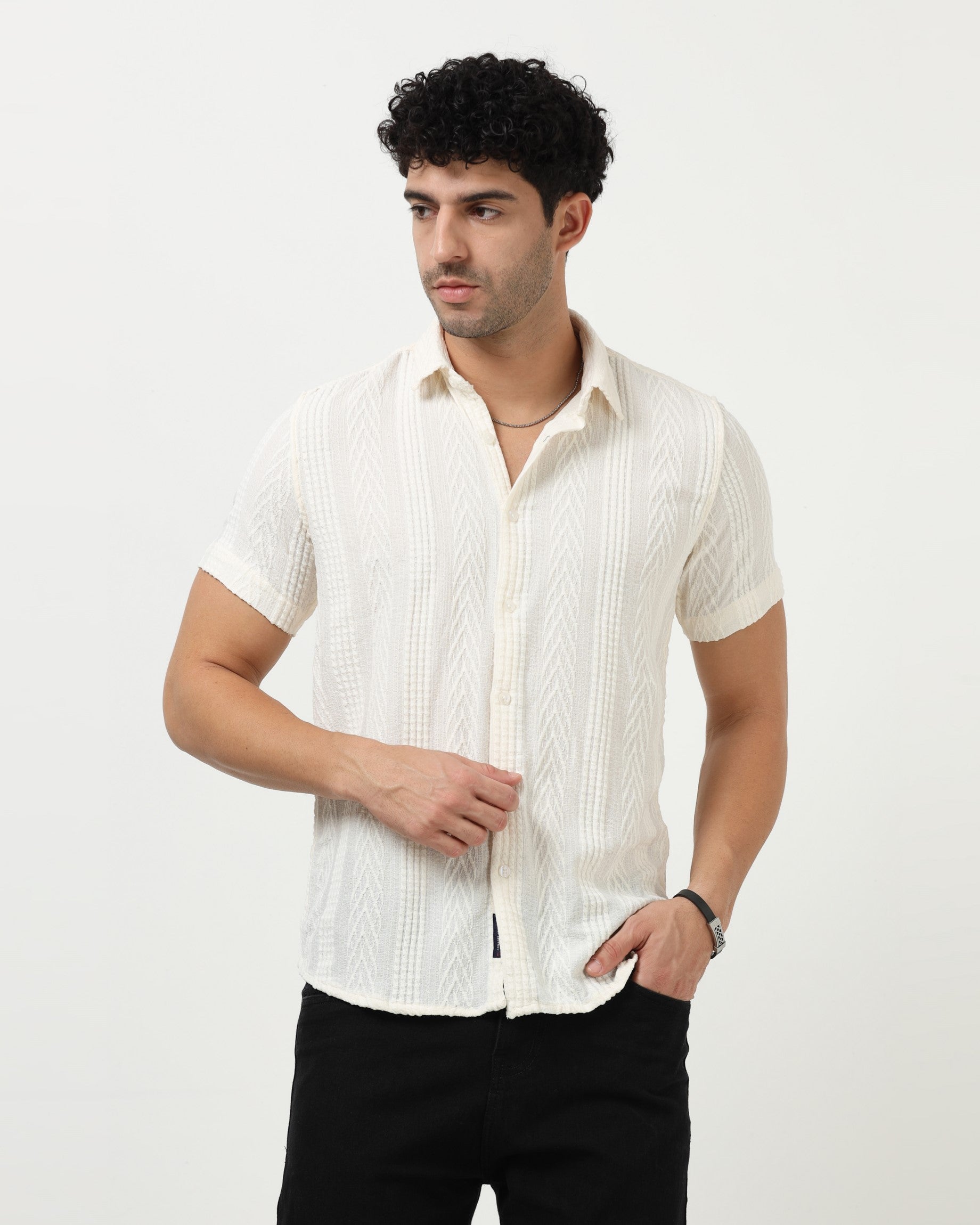 Buy online regular fit knitted shirt off white