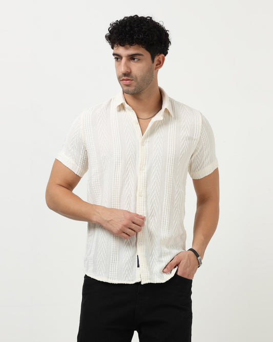 WAVE REGULAR FIT KNITTED SHIRT OFF WHITE