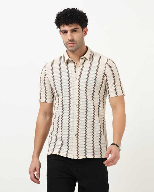 DUNE JACQUARD CHEVRON SHIRT OFF WHITE BROWN