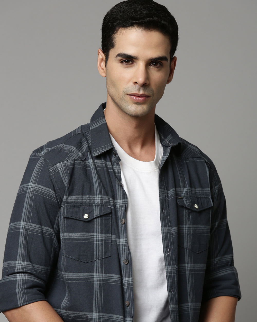 Swing Grey Checkered Shirt for Men 