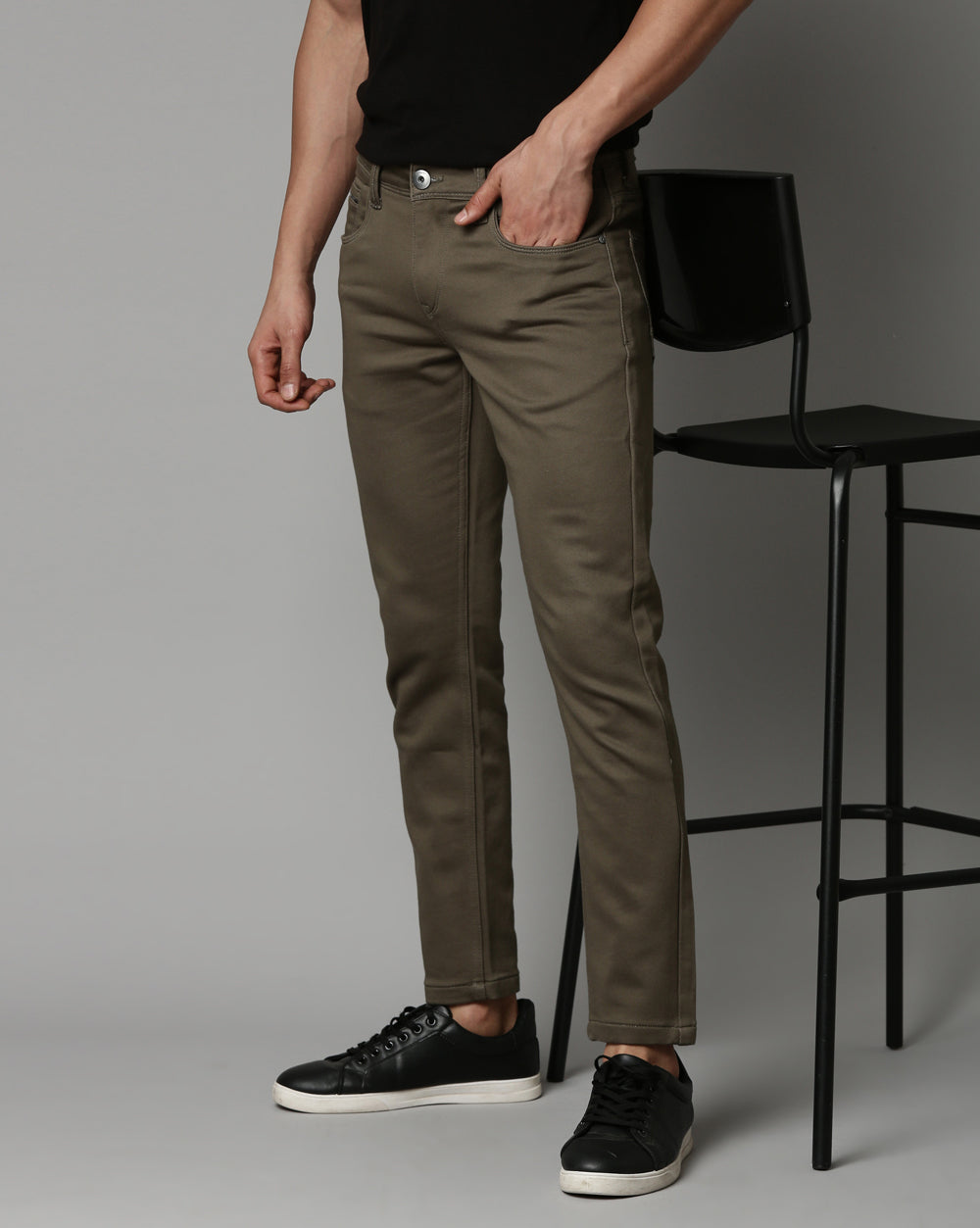Olive Colored Denim Ankle Fit Jeans For Men