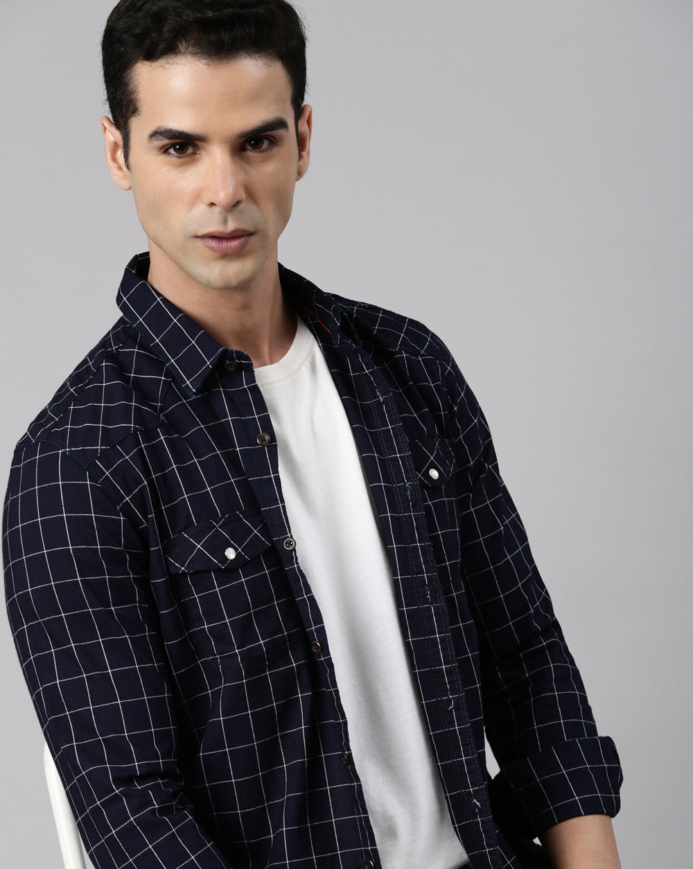 Swing Indigo Navy Checkered Shirt for Men