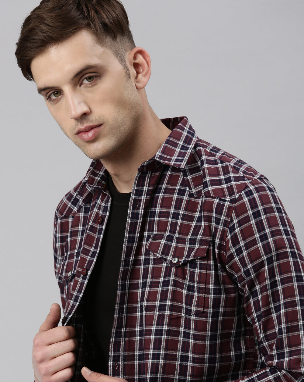 Swing Maroon Indigo Checkered Shirt for Men 