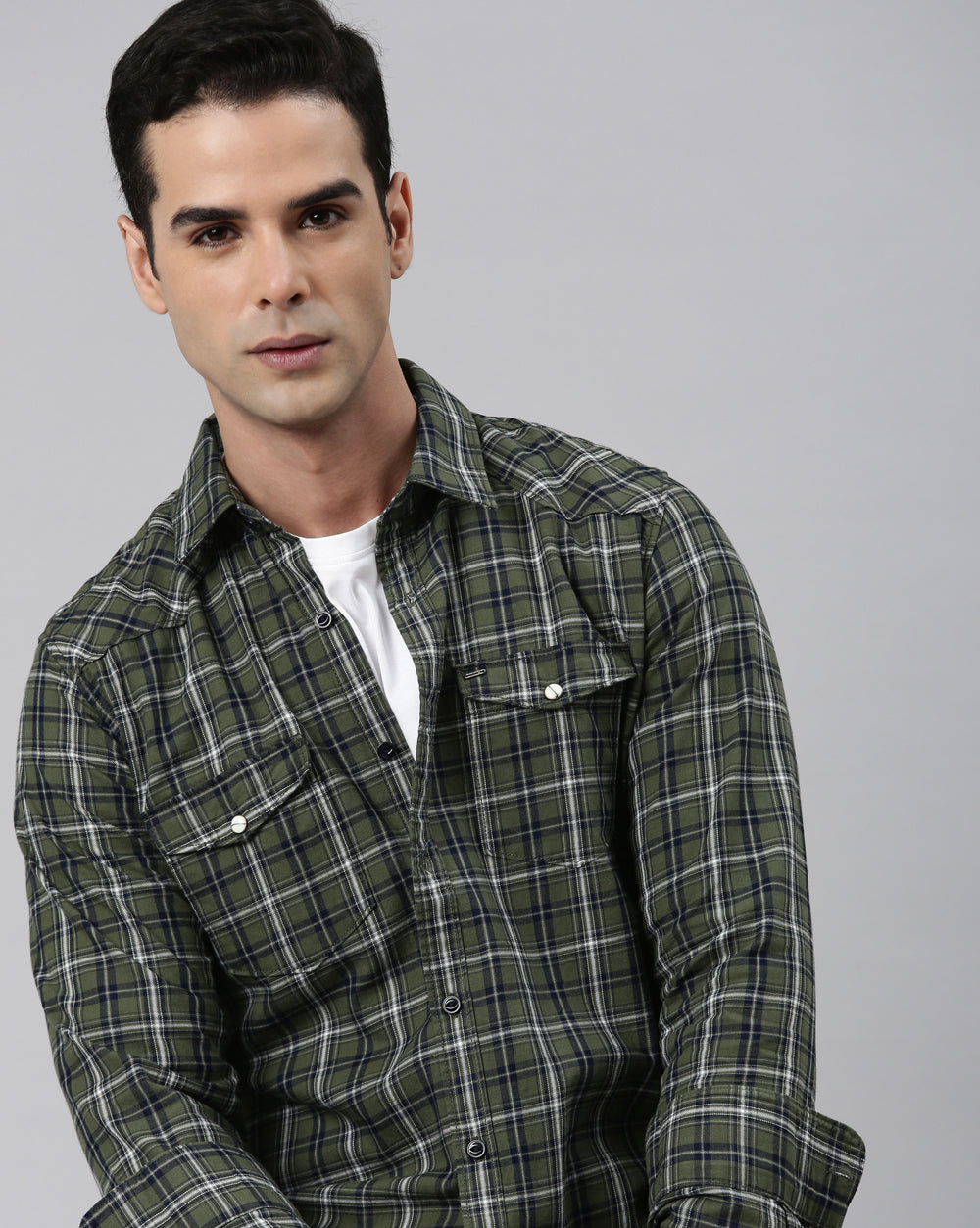 Swing Forever Olive Checkered Shirt for Men 