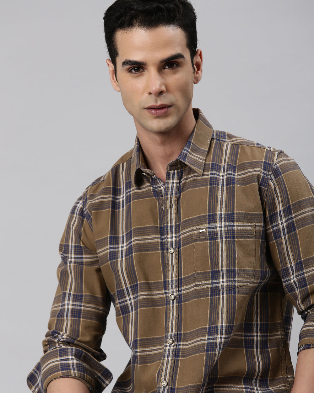 Sway Khaki Checkered Shirt for Men 