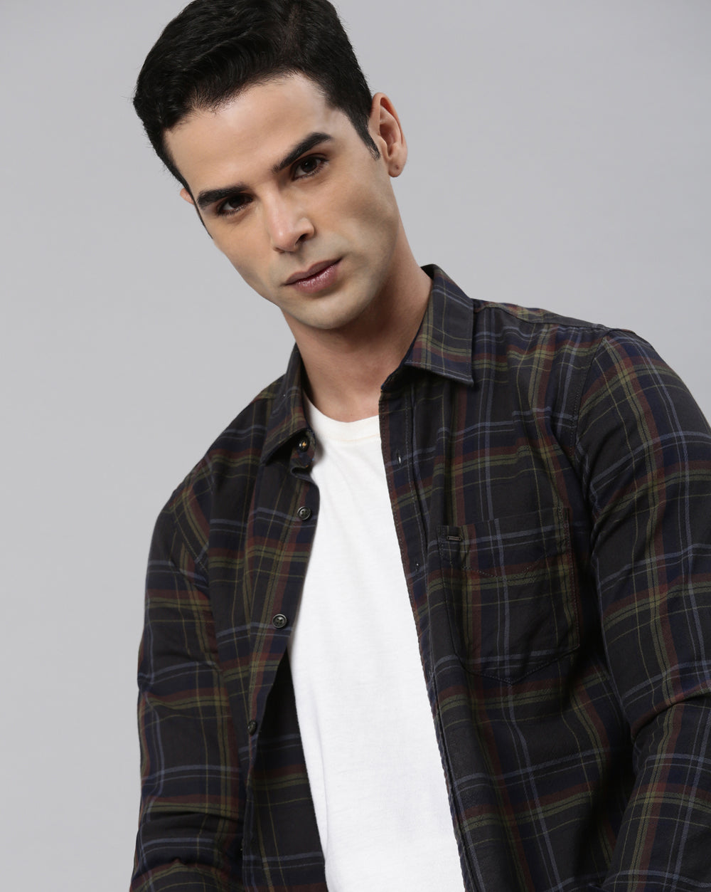 Sway Olive Checkered Shirt for Men 