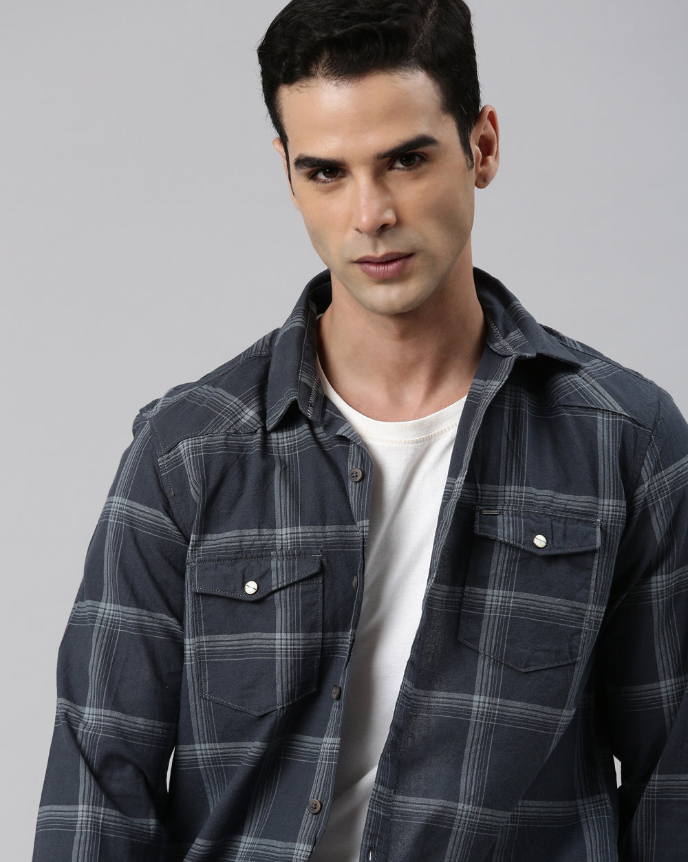 Swing Grey Checkered Shirt for Men 