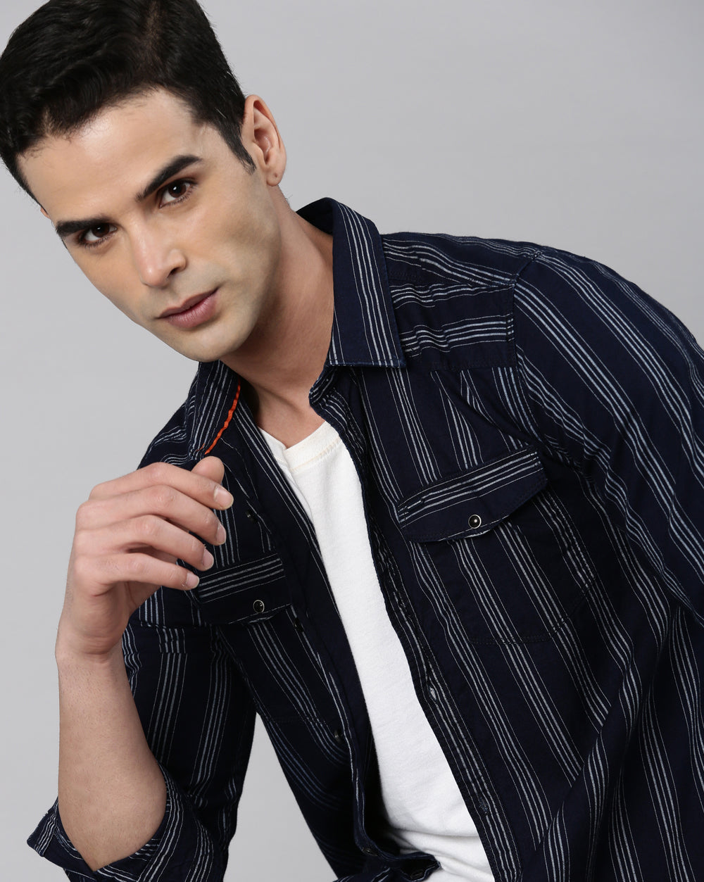 Men's Twill Indigo Striped Shirt for Men 